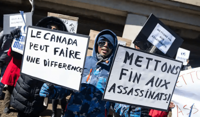 Insécurité en Haïti : des Haïtiens au Canada ont manifesté devant le bureau de Trudeau